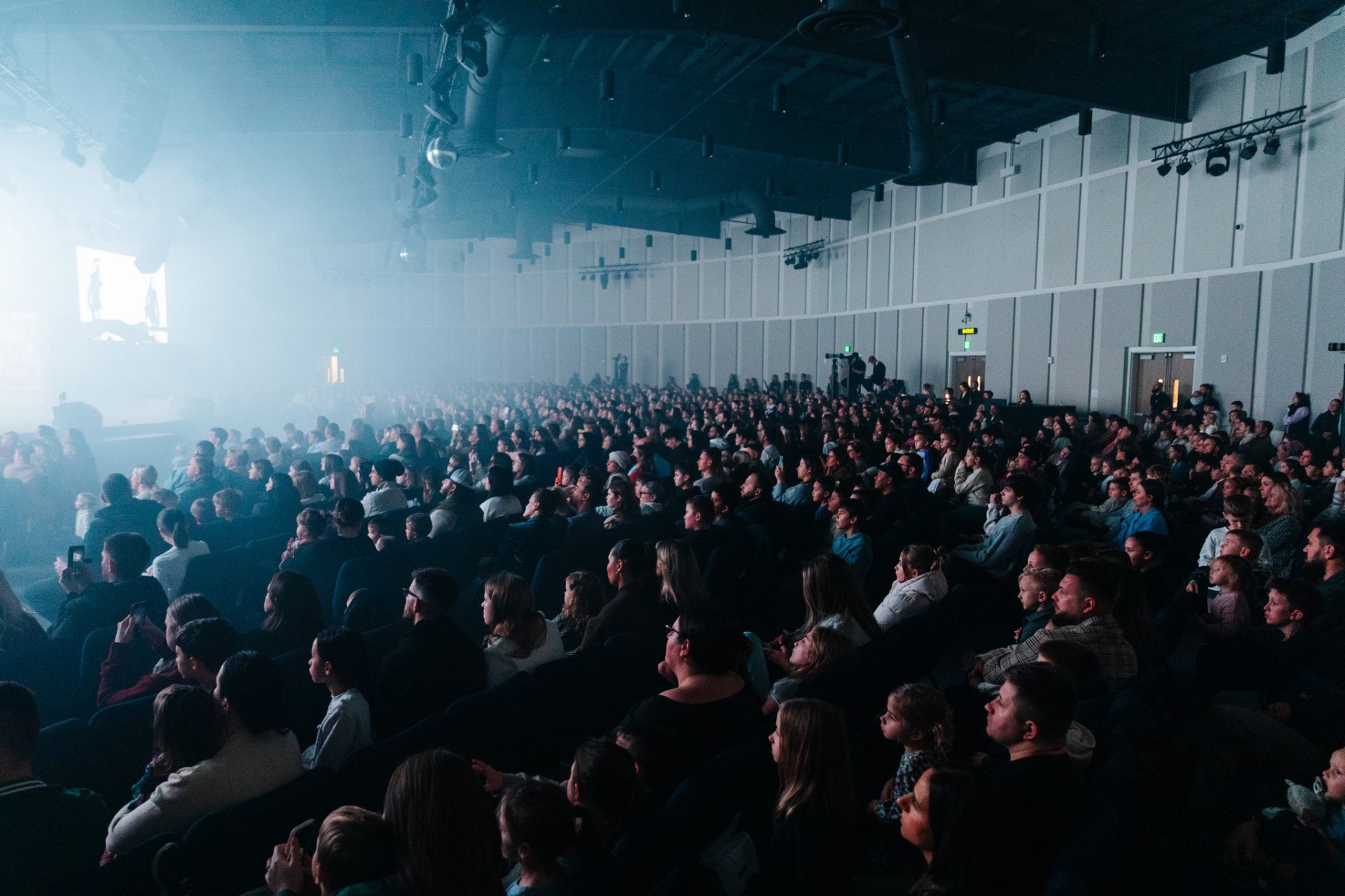 The congregation gathered in the auditorium for a production